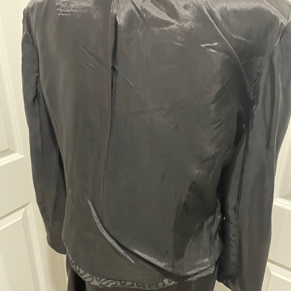Vintage 80s Counterparts Black Satin Jacquard Evening Jacket Shawl Collar 8 - Picture 9 of 11